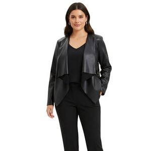 Thalia Soda Black Faux Leather Lace Goth Punk Open Front Jacket Size XL